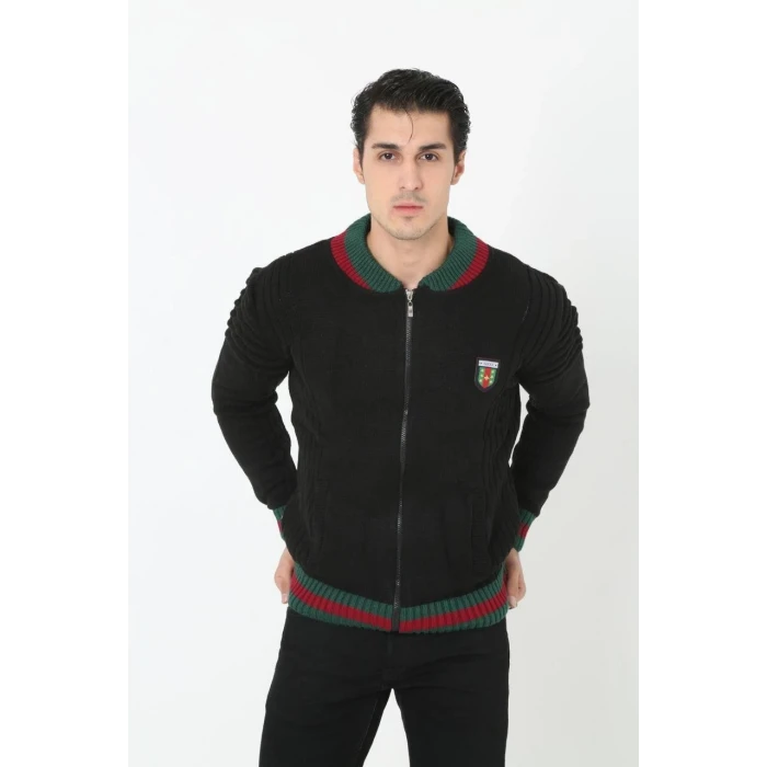 ieg™      Tam Fermuarlı Triko Hırka - Siyah -