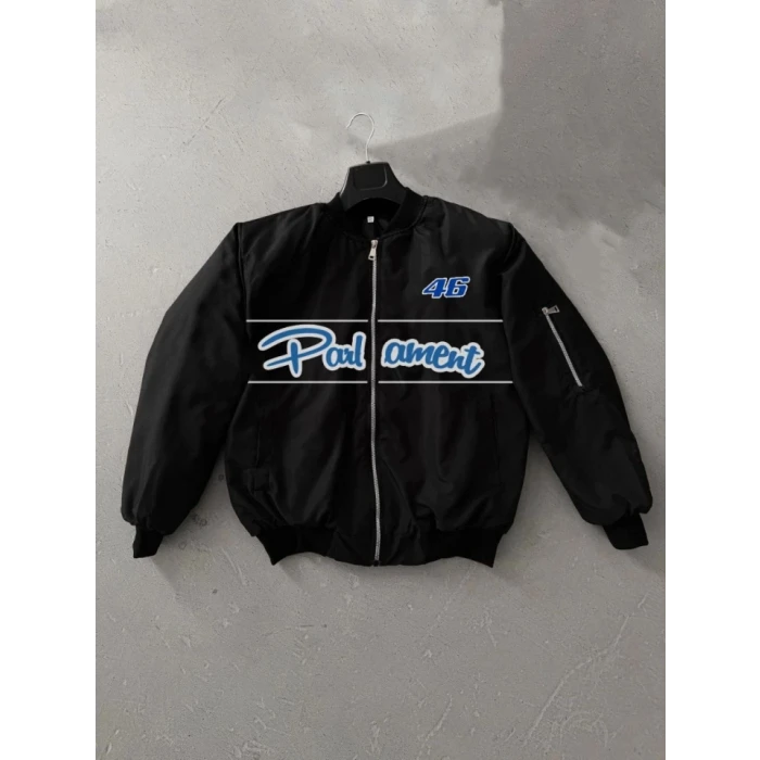 ieg™ Tam Kalıp Uzun Kol Baskılı Bomber Ceket - Siyah