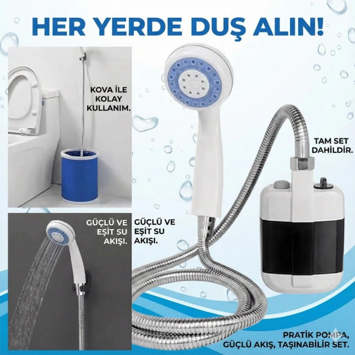 ieg™ Taşınabilir Şarjlı Seyyar Duş Seti ( Pompa - Hortum - Duş Başlığı )