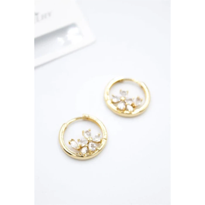 İEG Taşlı Çiçek Küpe - Altın