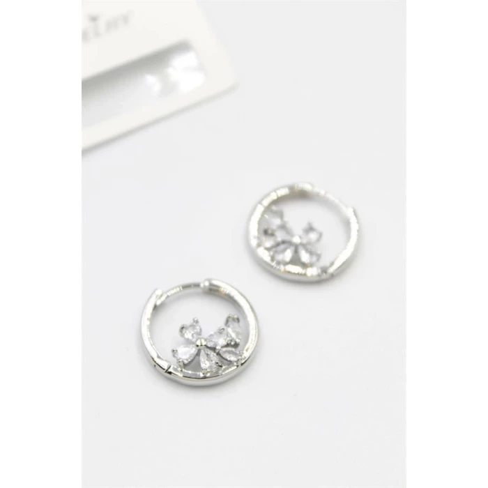 İEG Taşlı Çiçek Küpe - Gümüş