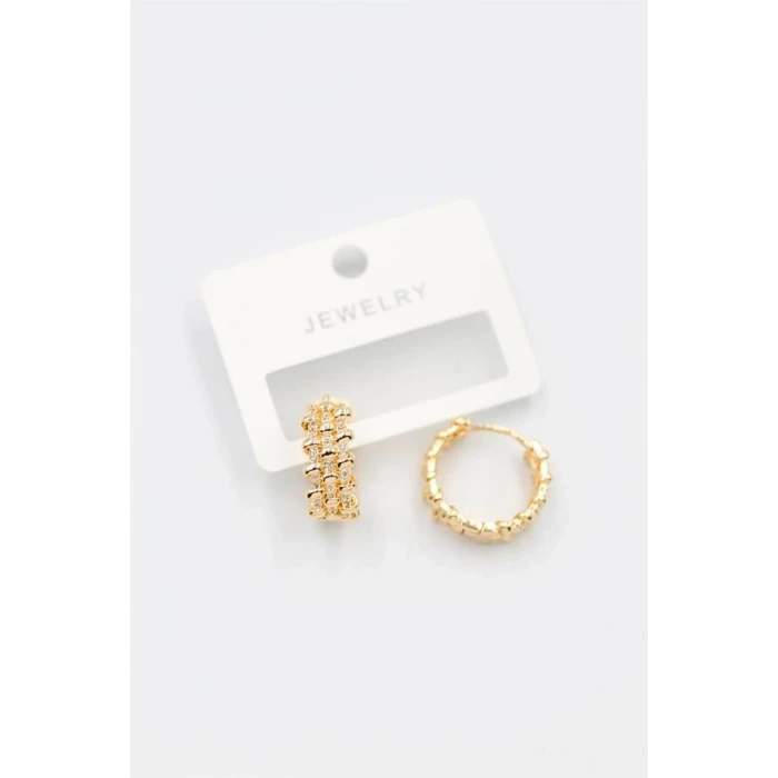 İEG Taşlı Halka Küpe - Altın