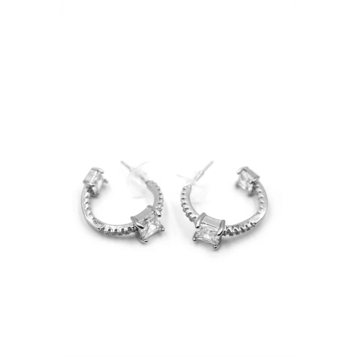 İEG Taşlı Halka Küpe - Gümüş