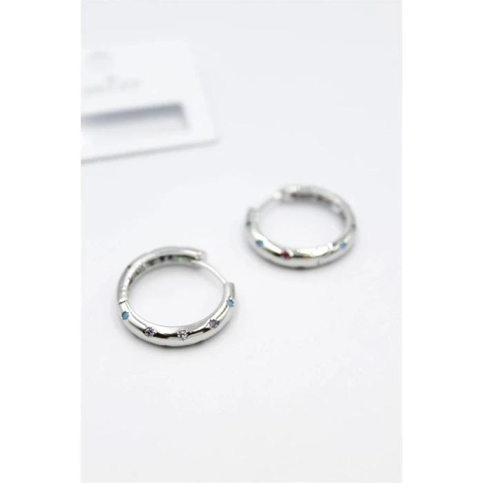 İEG Taşlı Halka Küpe - Gümüş