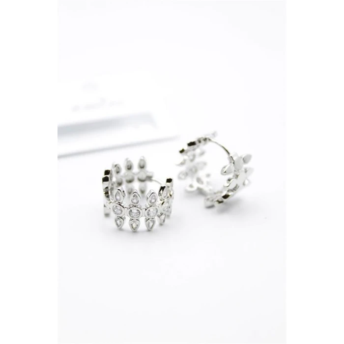 İEG Taşlı Halka Küpe - Gümüş