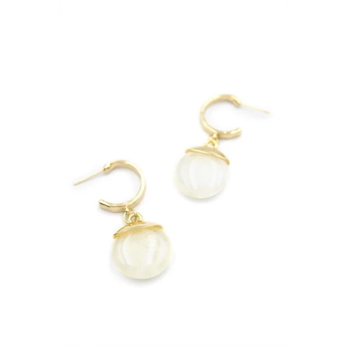 ieg™ Taşlı Halkalı Küpe - Krem