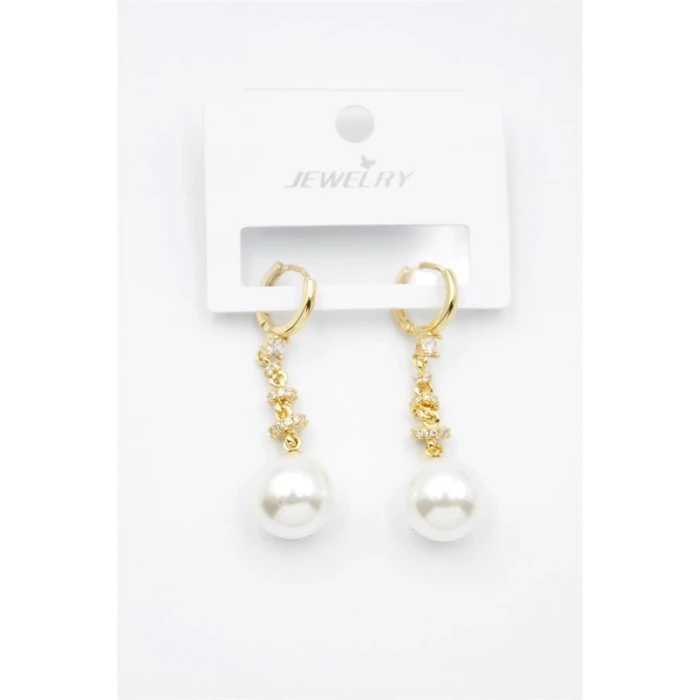 İEG Taşlı İnci Küpe - Altın