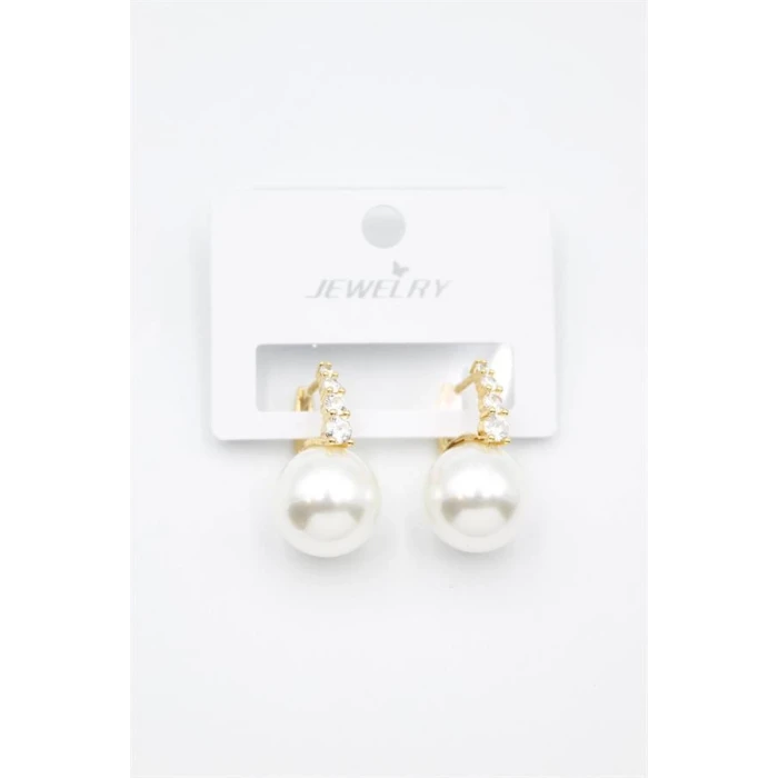 İEG Taşlı İnci Küpe - Altın