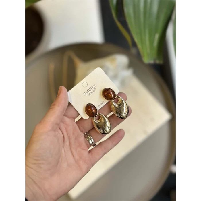 ieg™ Taşlı Küpe - Kahverengi