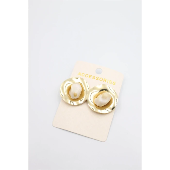 ieg™ Taşlı Metal Küpe - Krem