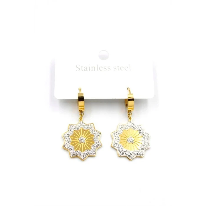 ieg™ Taşlı Yıldız Çelik Halka Küpe - Altın