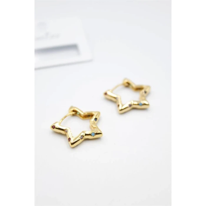 İEG Taşlı Yıldız Küpe - Altın