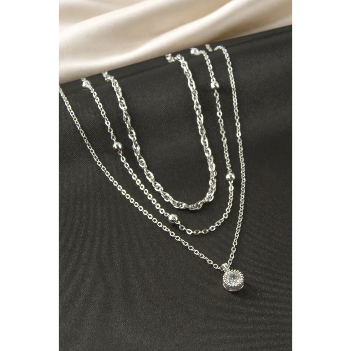 ieg™ Tek Taşlı Çelik Üçlü Kolye