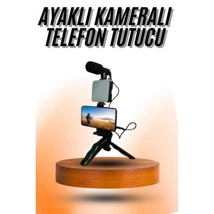 ieg™ Telefon Tutucu Mini Mikrofonlu Tripod Vlog Çekim Video