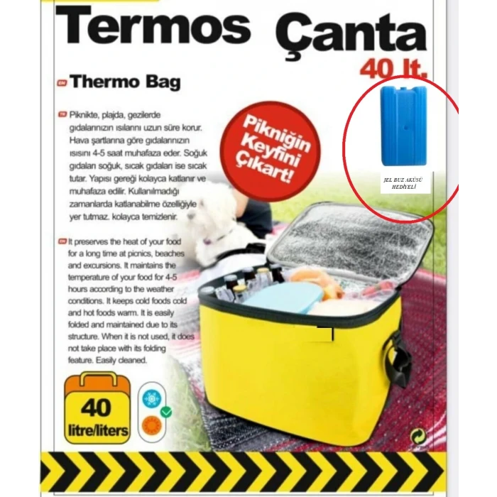 ieg™ Termos Çanta - Piknik Çantası Buz Aküsü Hediyeli 40lt