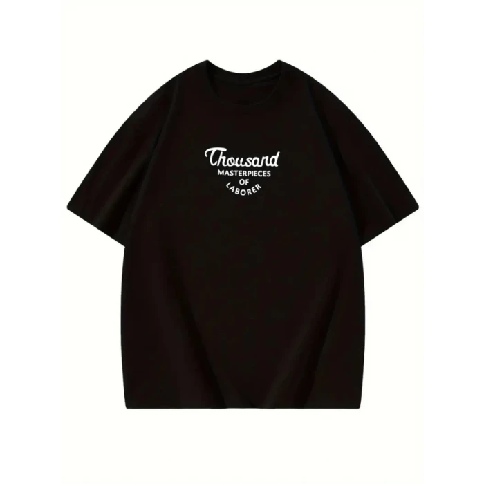 ieg™ Thousand Baskılı Oversize Bisiklet Yaka T-shirt - Siyah