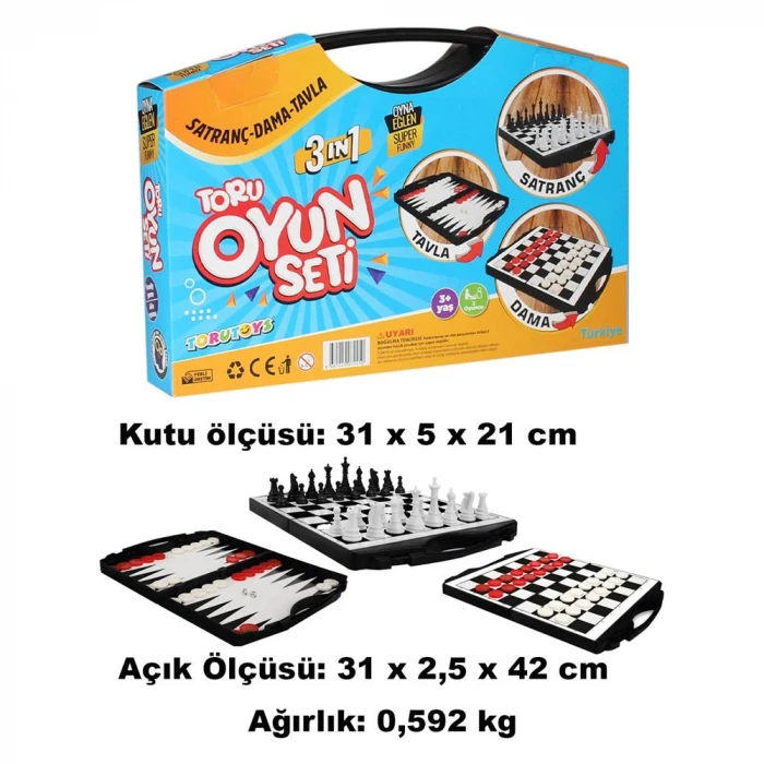 ieg™ Toru 3 in 1 Çantalı Oyun Seti Satranç-Dama-Tavla