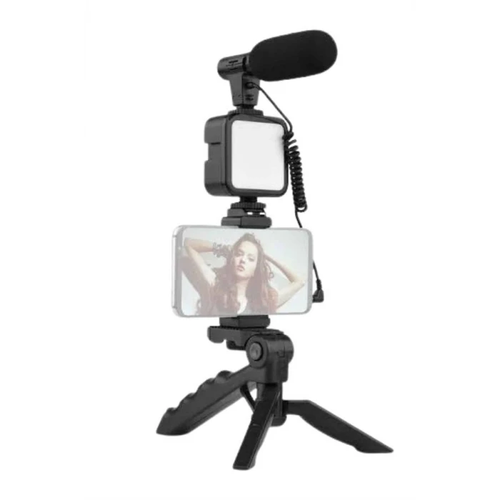 ieg™ Tripod Telefon Tutucu Kumandalı Mikrofon Led Işık Vlog Video Kayıt