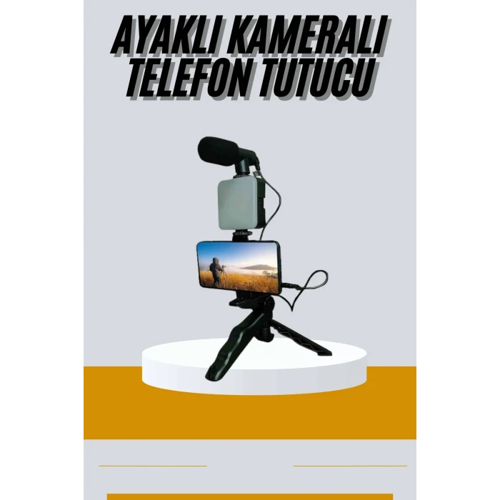 ieg™ Tripod Telefon Tutucu Kumandalı Mikrofon Led Işık Vlog Video Kayıt