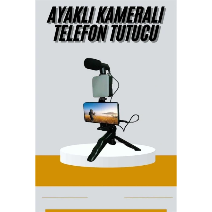 ieg™ Tripod Telefon Tutucu Kumandalı Mikrofon Led Işık Vlog Video Kayıt