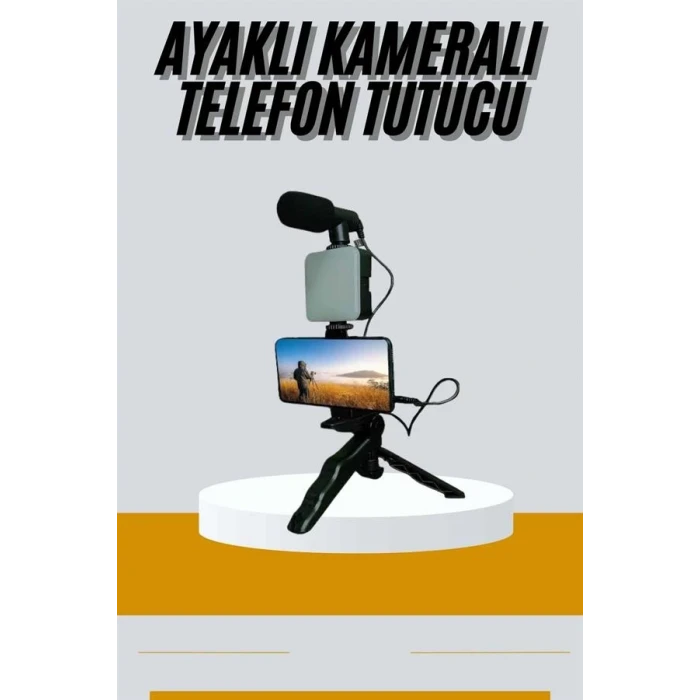 ieg™ Tripod Telefon Tutucu Kumandalı Mikrofon Led Işık Vlog Video Kayıt