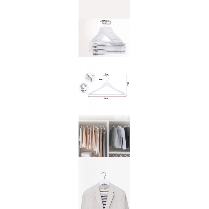 ieg™ Turk Ahşap Görünüm Plastik Askı 20 Adet Beyaz