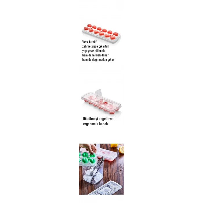 ieg™ Turk Buz Kalıbı - Bas-bırak Kapaklı Silikon Buz Kalıbı 4 Lü Set