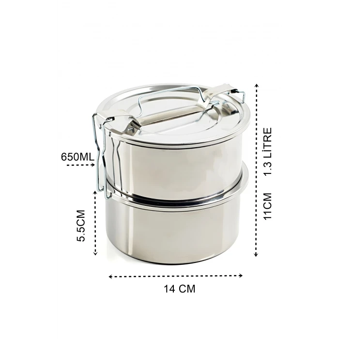 ieg™ Turk Sefer Tası Yemek Kabı Paslanmaz Çelik 2 Katlı 14 Cm 1.3 Litre