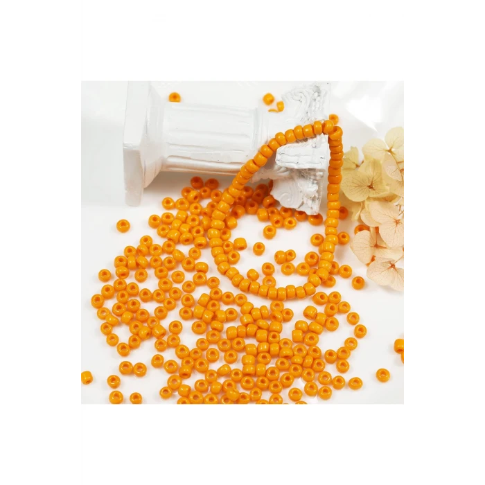 İEG Turuncu Renk 4 mm Yaklaşık 220 adet/20 gram Cam Boncuk Oya Yazma Bileklik ve Kolye
