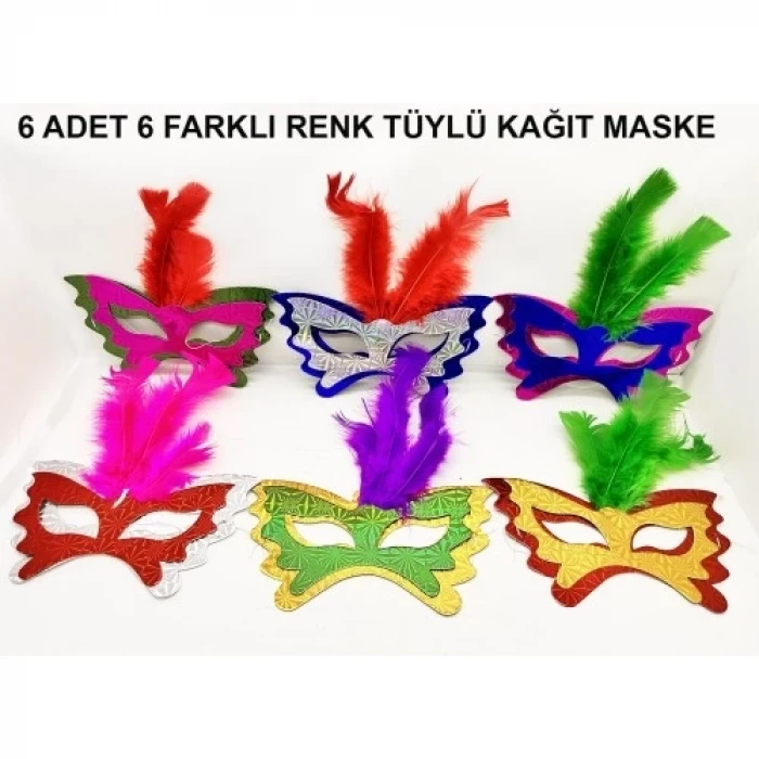 ieg™ Tüylü Kağıt Parti Venedik Balo After Maskesi 6 Adet