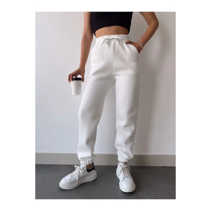ieg™ Üç İplik Basic Lastikli Eşofman Pantolon - Beyaz