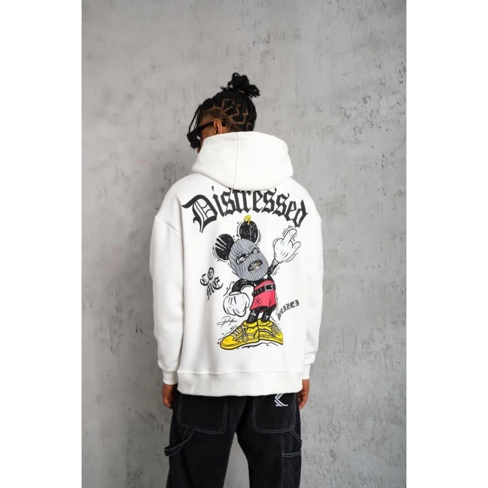 ieg™      Üç İplik Baskılı Kapüşonlu Sweat - Beyaz -