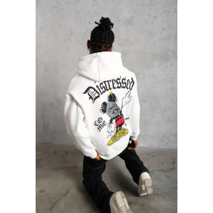 ieg™      Üç İplik Baskılı Kapüşonlu Sweat - Beyaz -