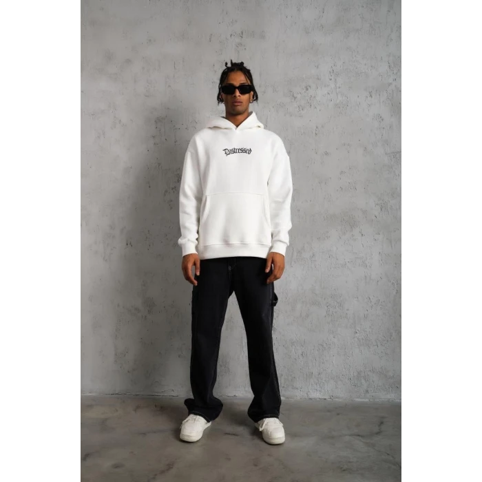 ieg™      Üç İplik Baskılı Kapüşonlu Sweat - Beyaz -