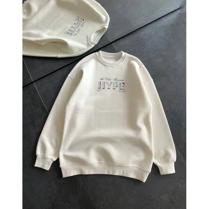 ieg™ Üç İplik Bisiklet Yaka Baskılı SweatShirt - Beyaz