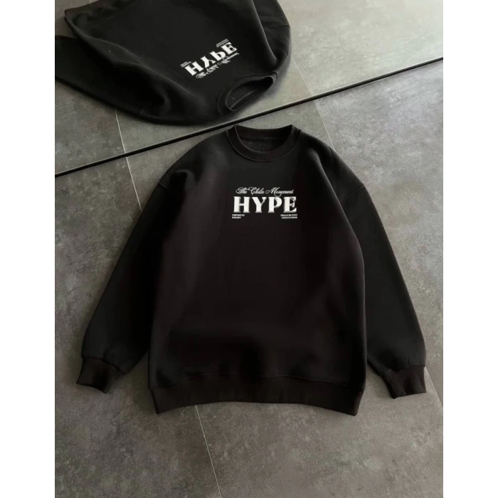 ieg™ Üç İplik Bisiklet Yaka Baskılı SweatShirt - Siyah