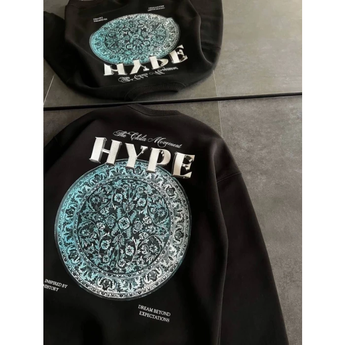 ieg™ Üç İplik Bisiklet Yaka Baskılı SweatShirt - Siyah