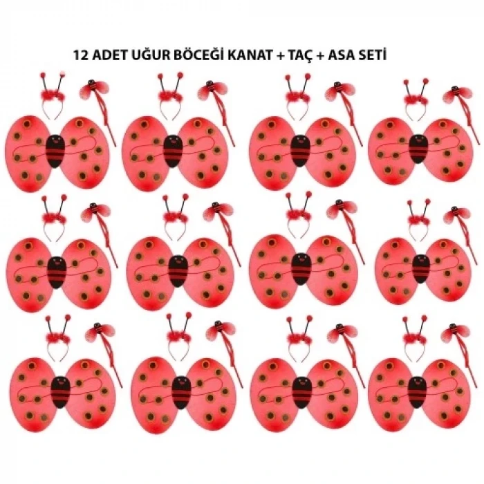 ieg™ Uğur Böceği Kostüm Seti - Kanat, Taç, Asa 12 Adet