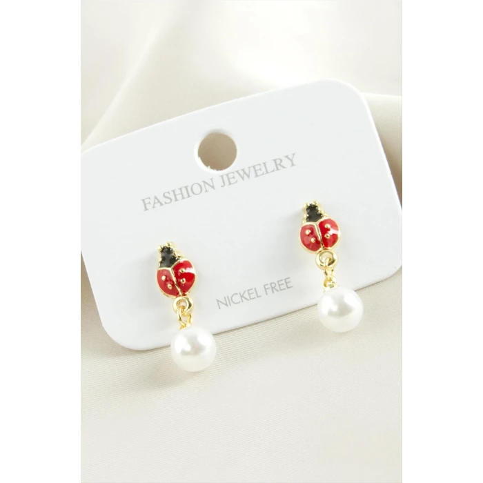 ieg™ Uğur Böceği Mineli İnci Küpe