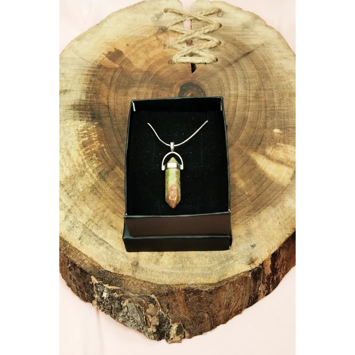 İEG Unakit Doğal Taşı Zincirli El Yapımı Kolye Uç: 3 cm Zincir: 20 cm Kutulu