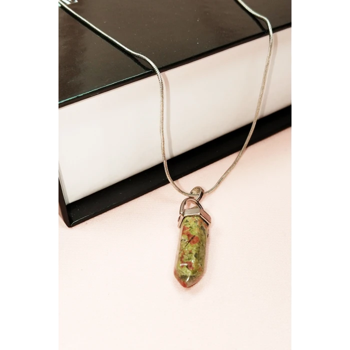 İEG Unakit Doğal Taşı Zincirli El Yapımı Kolye Uç: 3 cm Zincir: 20 cm Kutulu