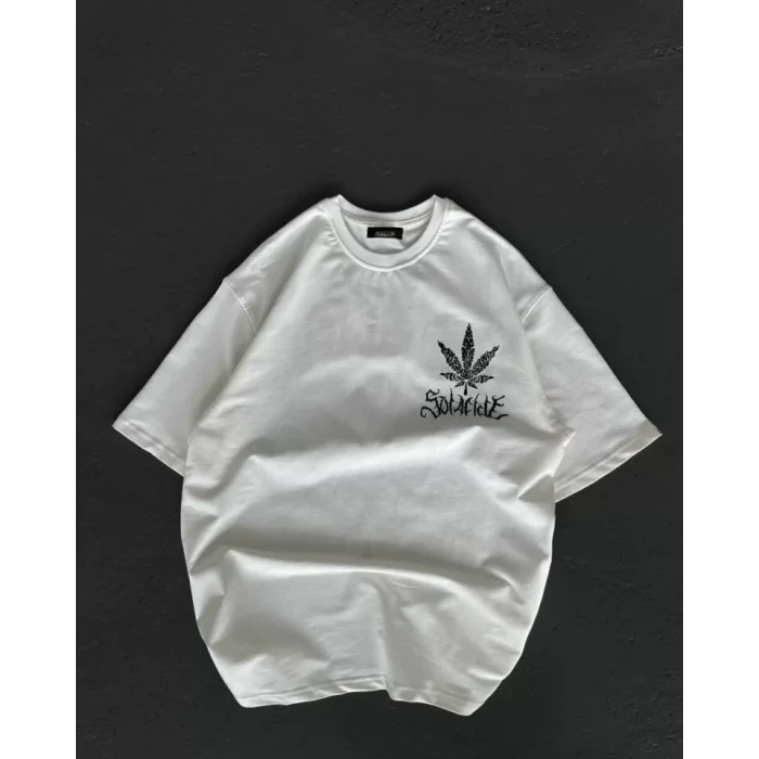 ieg™ Unisex Bisiklet Yaka Baskılı Oversize T-Shirt - Beyaz