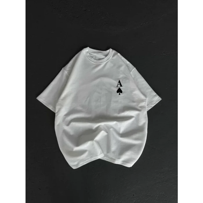 ieg™ Unisex Bisiklet Yaka Baskılı Oversize T-Shirt - Beyaz