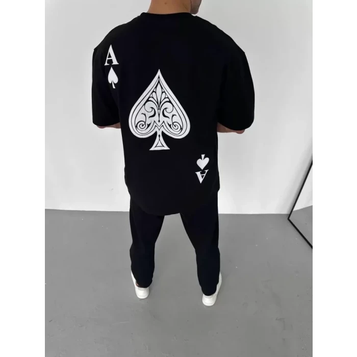 ieg™ Unisex Bisiklet Yaka Baskılı Oversize T-Shirt - Siyah