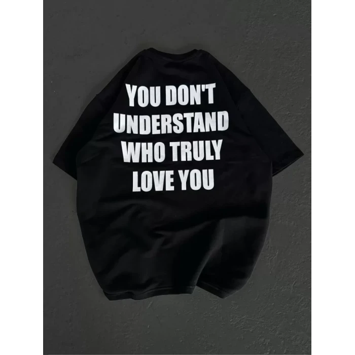 ieg™ Unisex Bisiklet Yaka Baskılı Oversize T-Shirt - Siyah