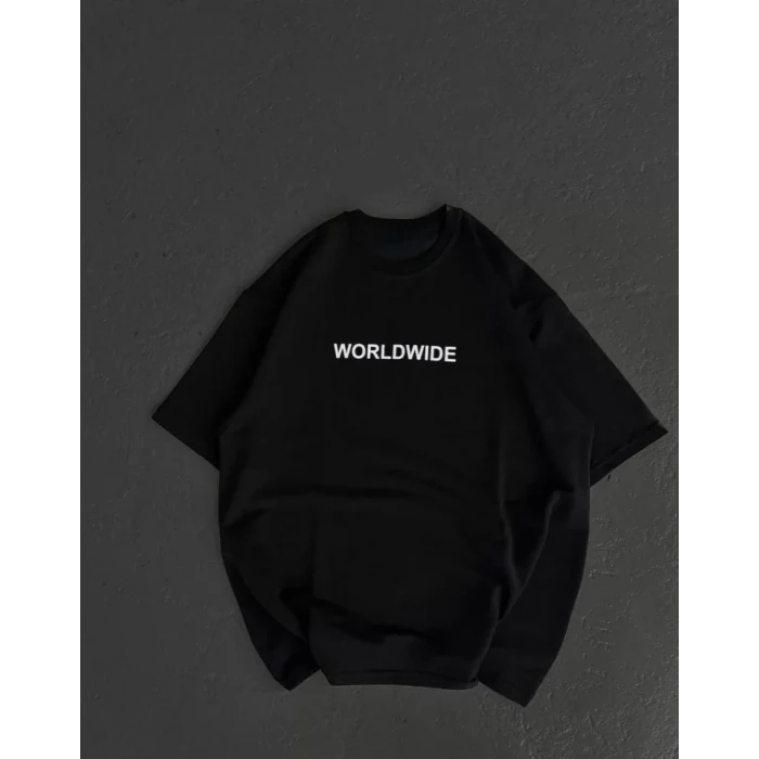 ieg™ Unisex Bisiklet Yaka Baskılı Oversize T-Shirt - Siyah