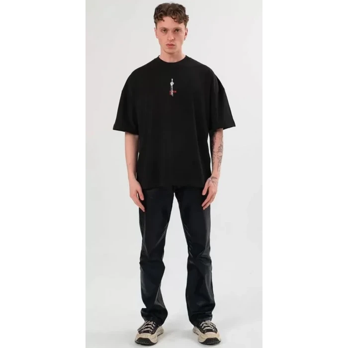 ieg™ Unisex Bisiklet Yaka Baskılı Oversize T-Shirt - Siyah