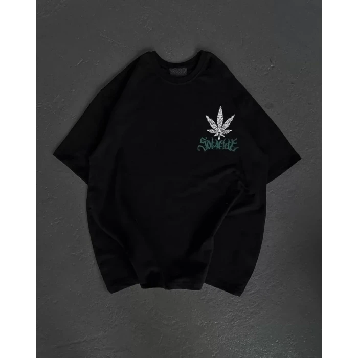 ieg™ Unisex Bisiklet Yaka Baskılı Oversize T-Shirt - Siyah