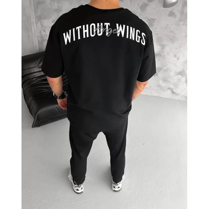 ieg™ Unisex Bisiklet Yaka Baskılı Oversize T-Shirt - Siyah