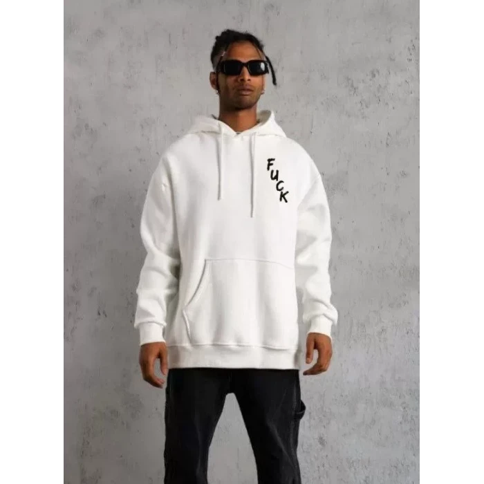ieg™ Unisex Kapşonlu Uzun Kol Baskılı Sweetshirt - Beyaz